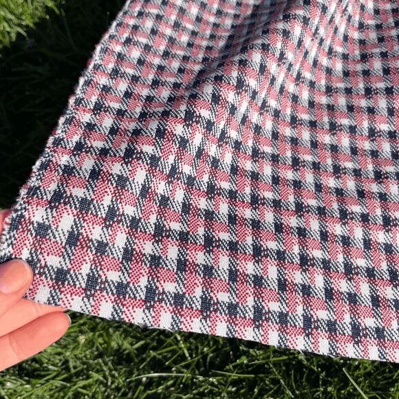 Vintage 60s 70s Red White Blue Double Knit Polyester Fabric Mod Retro 64"x63" - Picture 2 of 5